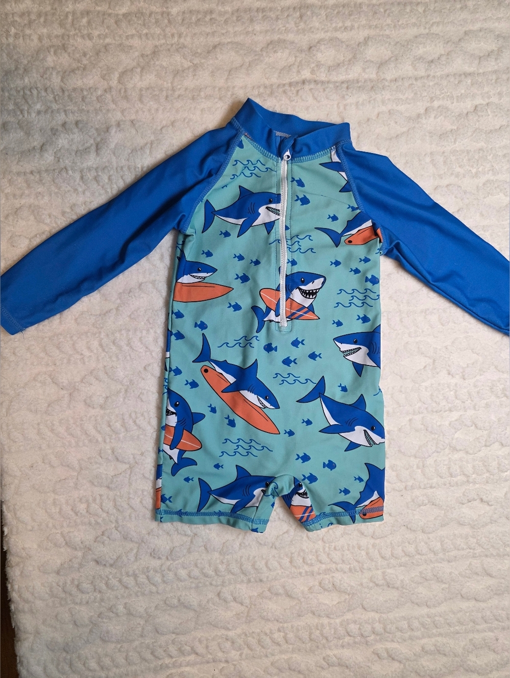 Toddler Shark Rash Guard Swimsuit 4T Approx Blue Surf One Piece